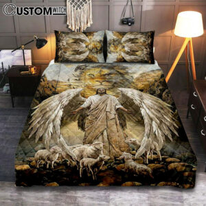Jesus Lord Wings Lion Of Judah Lambs Of God Bedroom Quilt Bedding Set – Jesus Portrait Quilt Bedding Set Prints – Christian Bedroom