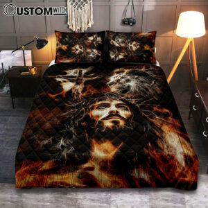 Jesus Lion Of Judah Quilt Bedding Set – The Sacrifice Of Jesus Christ Quilt Bedding Set – Christian Bedroom – Religious Home Decor