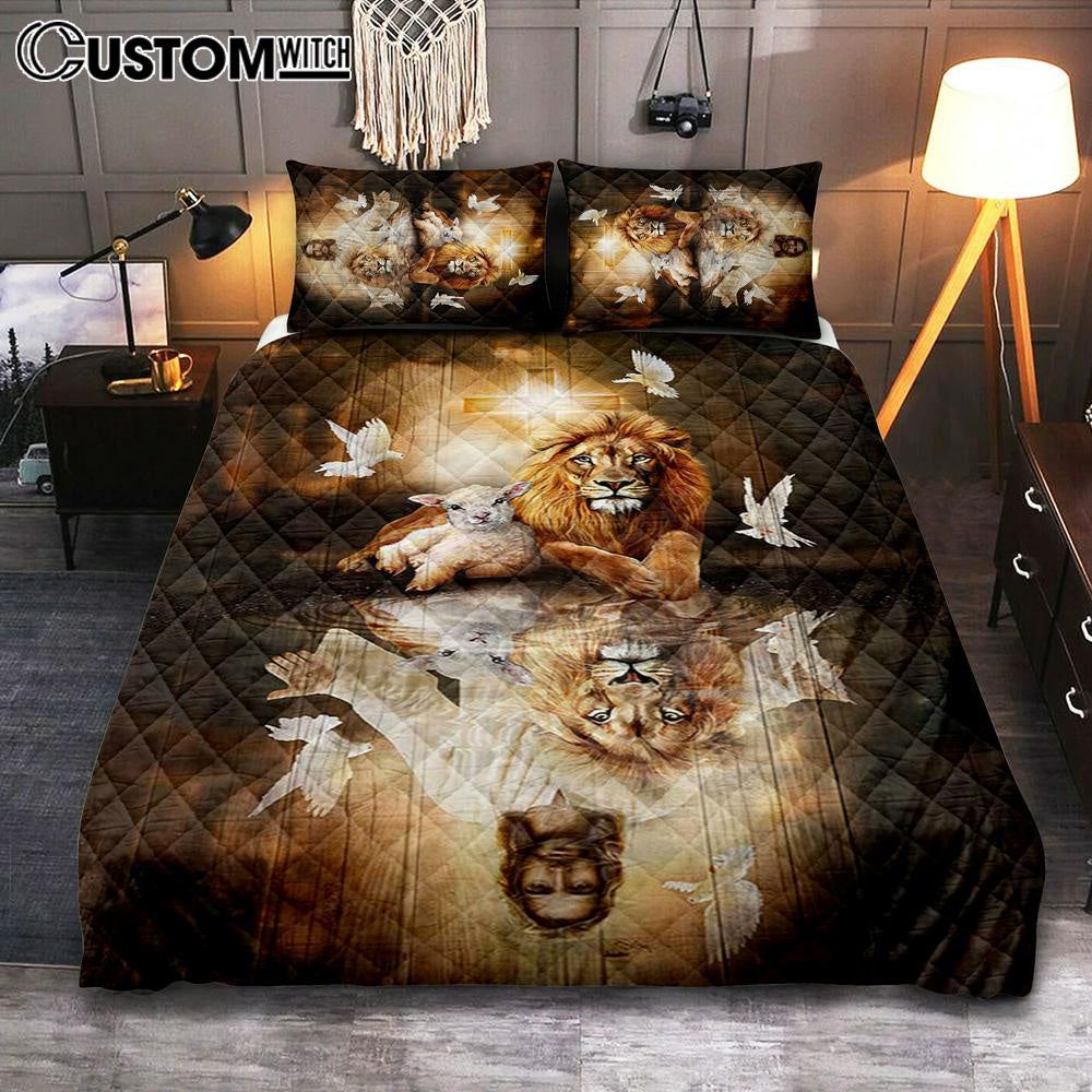 Jesus Lion Lamb Of God And Dove Quilt Bedding Set Art – Christian Art – Bible Verse Bedroom – Religious Home Decor