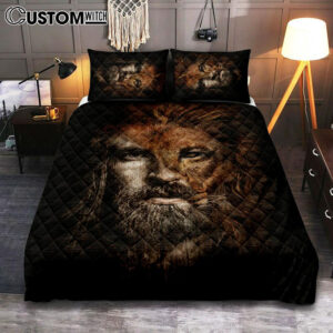 Jesus Lion Head Bedroom Quilt Bedding Set – Jesus Portrait Quilt Bedding Set Prints – Christian Bedroom