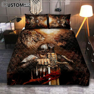 Jesus Lion And Warrior Quilt Bedding Set Art – Christian Art – Bible Verse Bedroom – Religious Home Decor