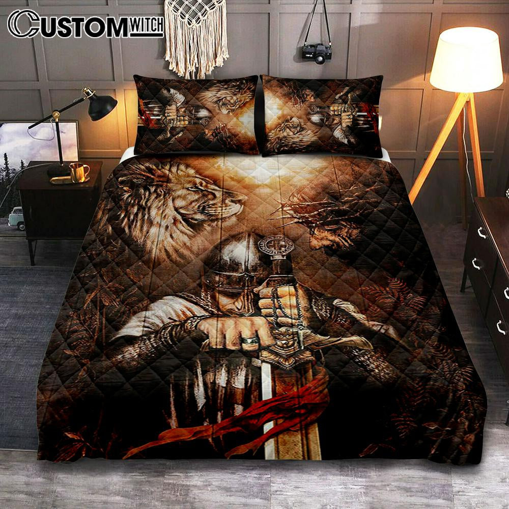 Jesus Lion And Warrior Quilt Bedding Set Art – Christian Art – Bible Verse Bedroom – Religious Home Decor