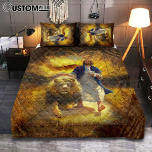 Jesus Lion & Lamb Quilt Bedding Set Bedroom – Christian Cover Twin Bedding Quilt Bedding Set – Religious Quilt Bedding Set Prints