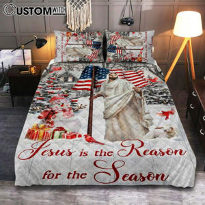 Jesus Is The Reason For The Season Quilt Bedding Set Prints – Jesus Christ Quilt Bedding Set Art – Christian Cover Twin Bedding Decor