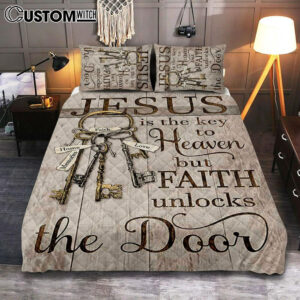 Jesus Is The Key To Heaven Bedroom Quilt Bedding Set – Jesus Portrait Quilt Bedding Set Prints – Christian Bedroom