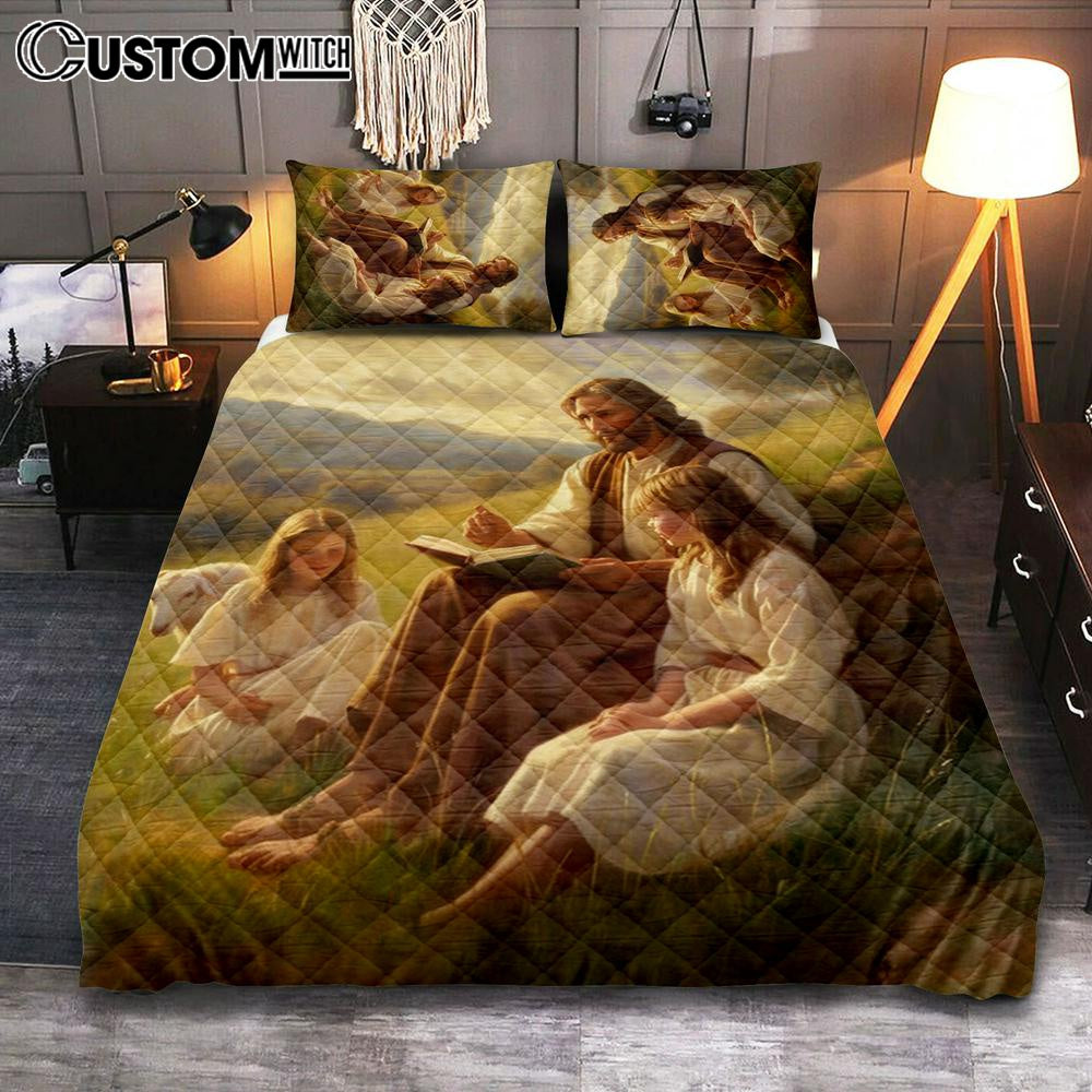 Jesus Is Teaching Children About Bible In The C1 Quilt Bedding Set Prints – Jesus Quilt Bedding Set Art – Christian Bedroom Decor