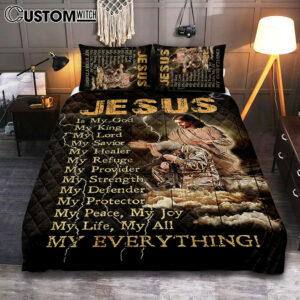 Jesus Is My God Soldier Thunder Bedroom Quilt Bedding Set – Jesus Portrait Quilt Bedding Set Prints – Christian Bedroom