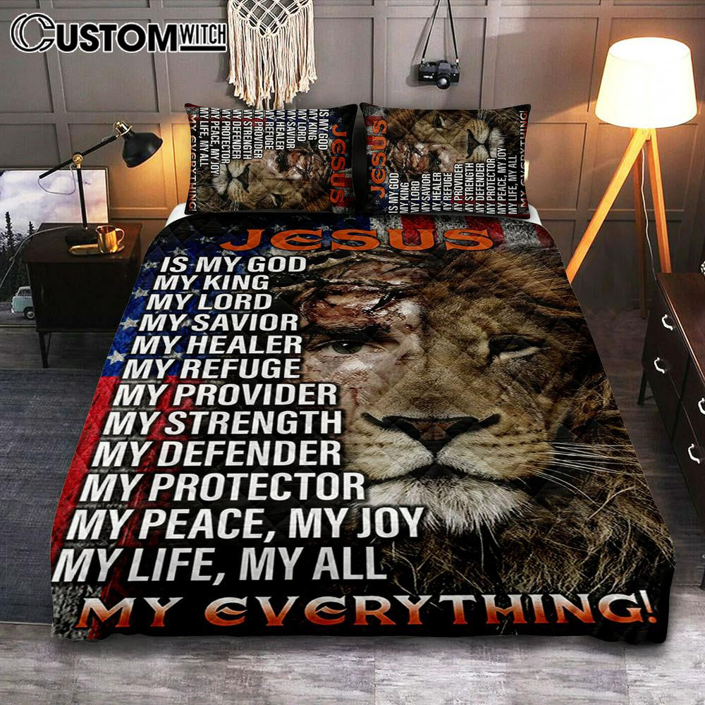 Jesus Is My God My King Half Christ Half Lion Quilt Bedding Set Bedroom – Jesus Quilt Bedding Set Pictures – Christian Quilt Bedding Set Bedroom