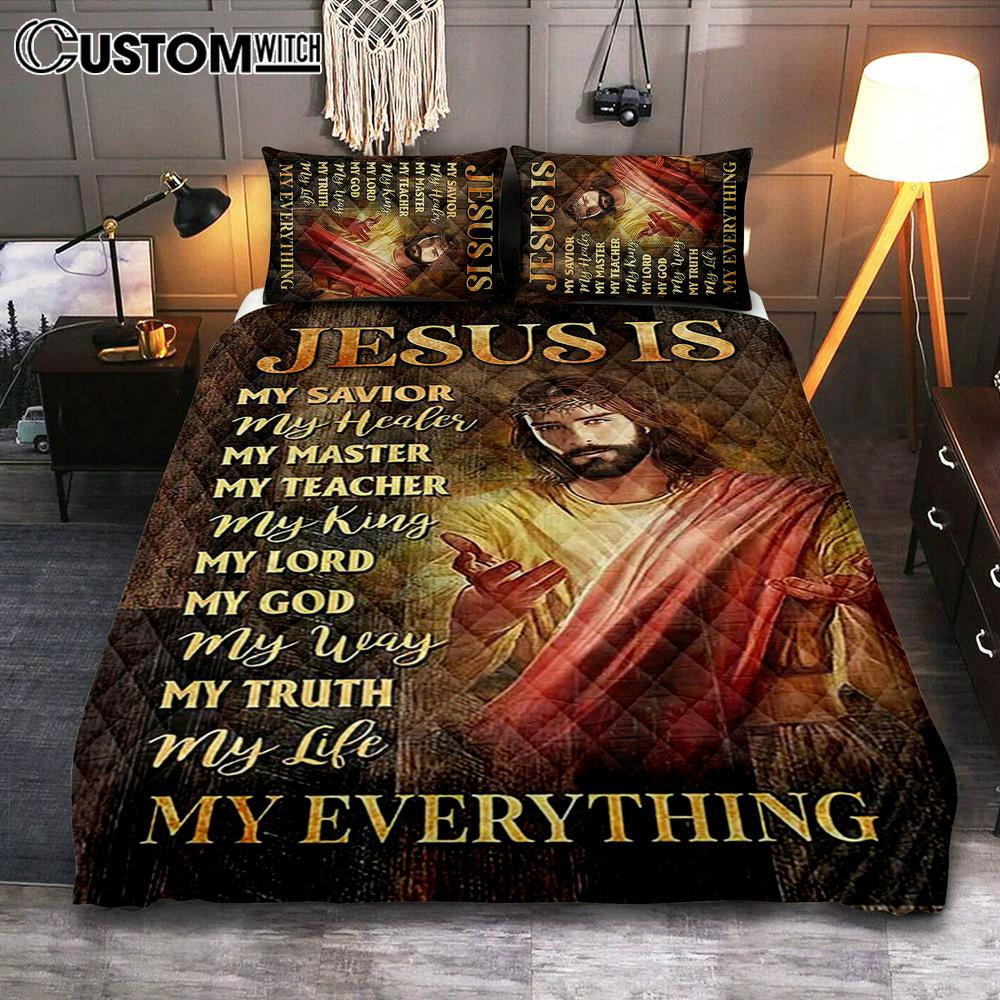Jesus Is My Everything Quilt Bedding Set – Crown Of Thorn Jesus Is My Savior Quilt Bedding Set Bedroom – Bible Verse Quilt Bedding Set Art – Christian Home Decor
