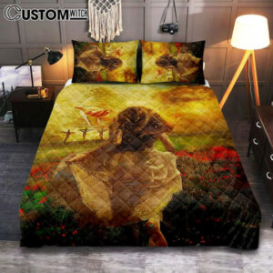 Jesus In Heaven Quilt Bedding Set Bedroom – The Girl Running To JesusChristian Cover Twin Bedding Decor – Christian Quilt Bedding Set Bedroom