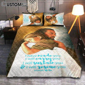 Jesus Hugs The Little Girl Quilt Bedding Set Bedroom – Isaih 46 4 – I Have Made You – Christian Cover Twin Bedding Quilt Bedding Set – Religious Quilt Bedding Set Prints