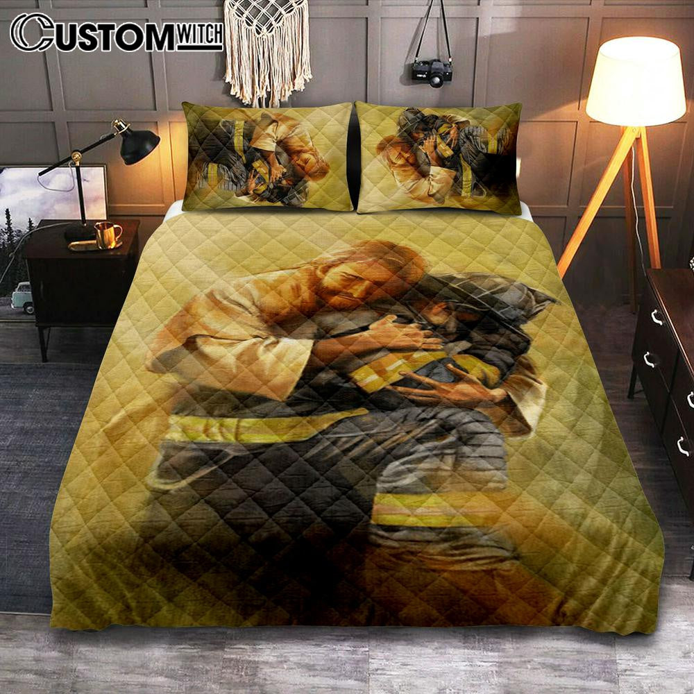 Jesus Hugs The Firefighter Quilt Bedding Set Prints – Jesus Christ Quilt Bedding Set Art – Christian Cover Twin Bedding Decor Jesus Hugs The Firefighter Quilt Bedding Set Prints – Jesus Christ Quilt Bedding Set Art – Christian Cover Twin Bedding Decor