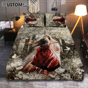 Jesus Hugging Girl Quilt Bedding Set Prints – Jesus Christ Quilt Bedding Set Art – Christian Cover Twin Bedding Decor