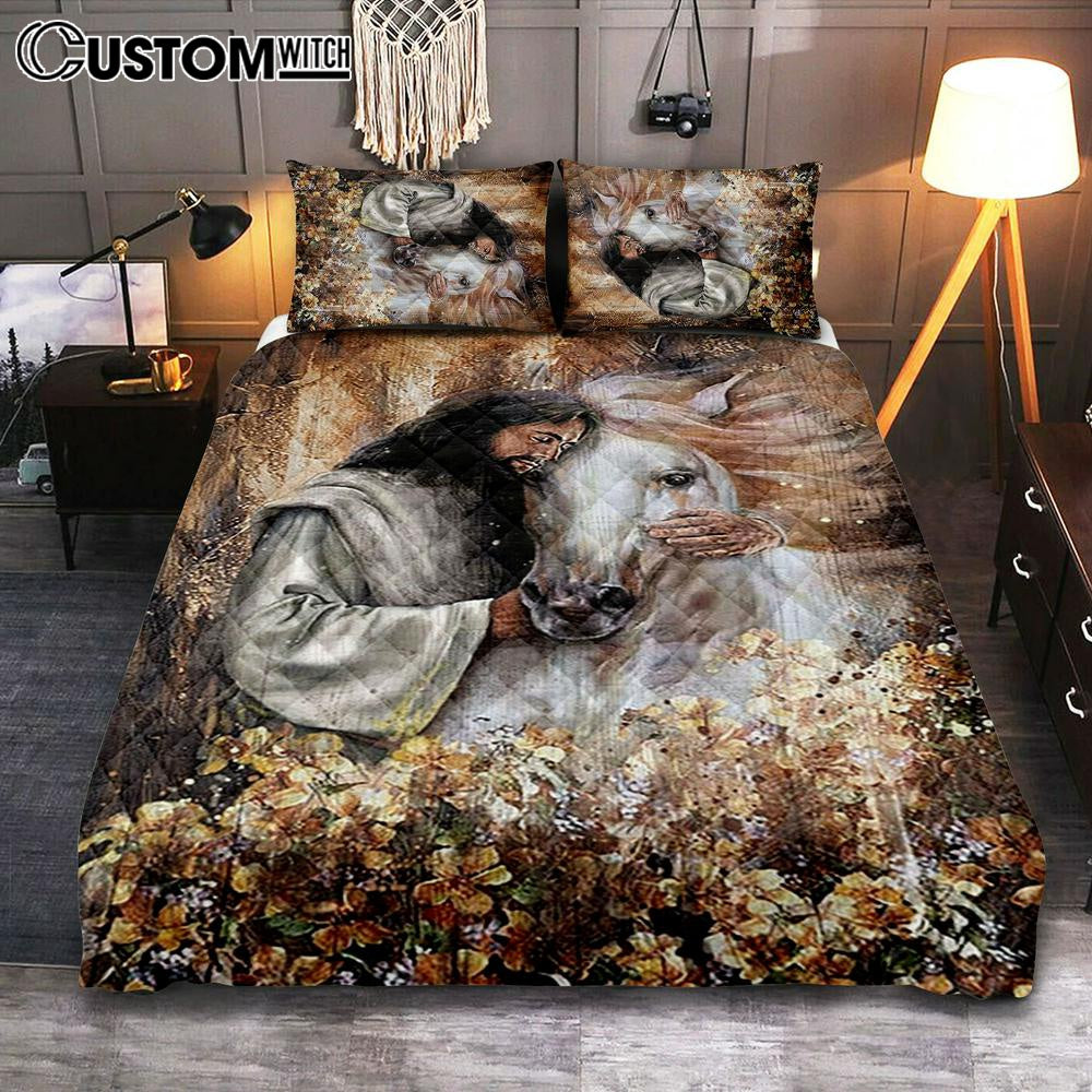 Jesus Hugging A Horse Quilt Bedding Set Art – Christian Art – Bible Verse Bedroom – Religious Home Decor Jesus Hugging A Horse Quilt Bedding Set Art – Christian Art – Bible Verse Bedroom – Religious Home Decor