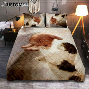 Jesus Hand Shih Tzu Quilt Bedding Set – Take His Hand Bedroom Quilt Bedding Set – Jesus Portrait Quilt Bedding Set Prints – Christian Bedroom