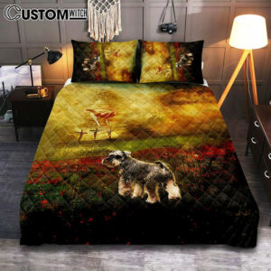Jesus Hand Schnauzer Flower Field Quilt Bedding Set – Christian Bedroom – Religious Home Decor