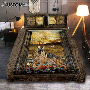 Jesus Hand German Shepherd Quilt Bedding Set – Christian Bedroom – Religious Home Decor