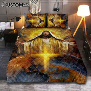 Jesus Got The Whole World In His Hands Bedroom Quilt Bedding Set – Jesus Portrait Quilt Bedding Set Prints – Christian Bedroom