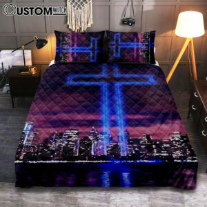 Jesus Cross World Trade Center Building Quilt Bedding Set Prints – Jesus Christ Quilt Bedding Set Art – Christian Cover Twin Bedding Decor