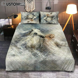 Jesus Comes With A White Horse Bedroom Quilt Bedding Set – Jesus Portrait Quilt Bedding Set Prints – Christian Bedroom