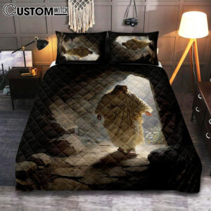 Jesus Come Out From Cave Quilt Bedding Set Prints – Religious Quilt Bedding Set Art – Christian Cover Twin Bedding Decor