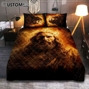 Jesus Christ With Fire Quilt Bedding Set Prints – Jesus Quilt Bedding Set Art – Christian Bedroom Decor