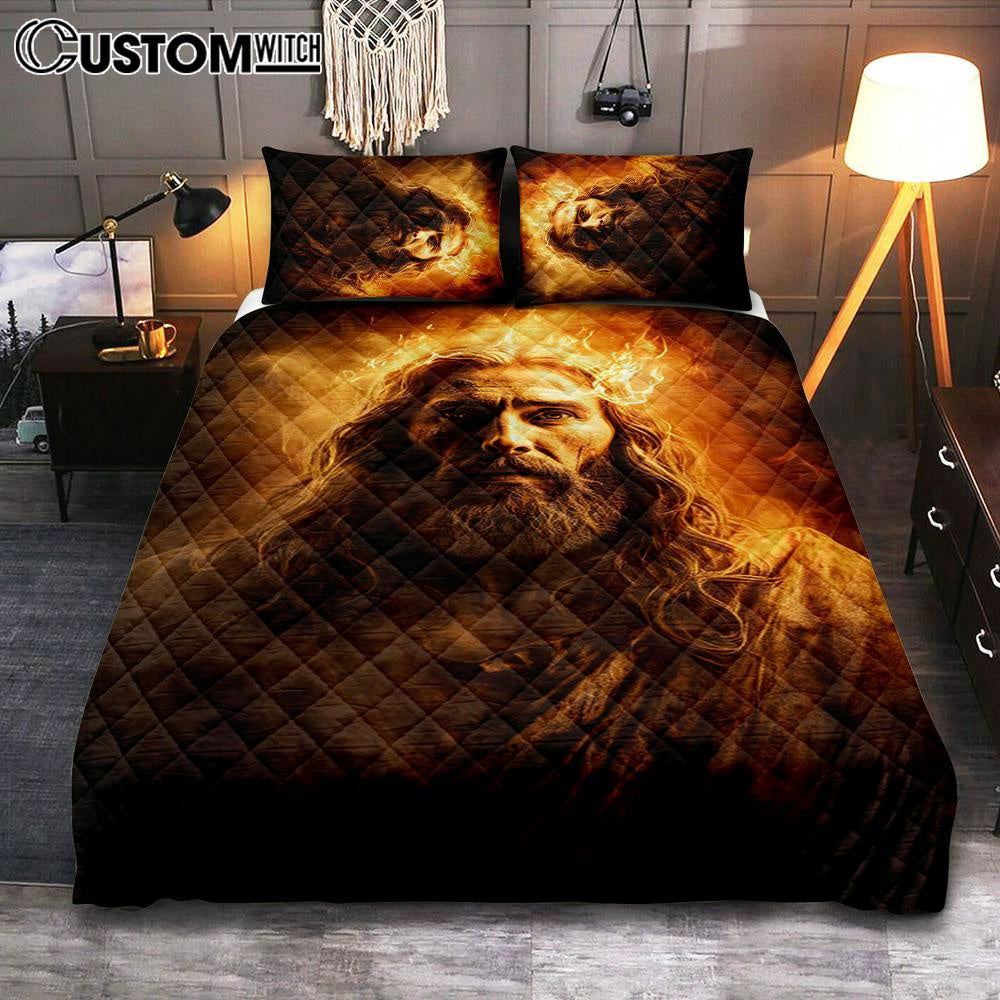 Jesus Christ With Fire Quilt Bedding Set Prints – Jesus Quilt Bedding Set Art – Christian Bedroom Decor