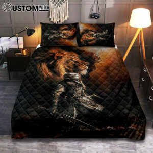 Jesus Christ The Lion Of Judah Warrior Of Christ Bedroom Quilt Bedding Set – Jesus Portrait Quilt Bedding Set Prints – Christian Bedroom