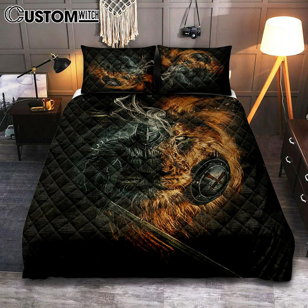 Jesus Christ Lion Of Judah Awesome Warrior Bedroom Quilt Bedding Set – Jesus Portrait Quilt Bedding Set Prints – Christian Bedroom