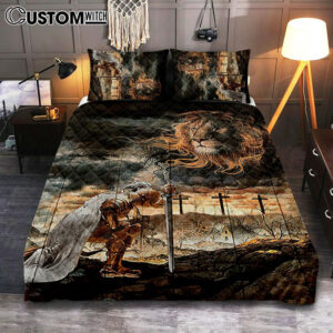 Jesus Christ Lion Face Warrior Quilt Bedding Set – Christian Bedroom – Religious Home Decor