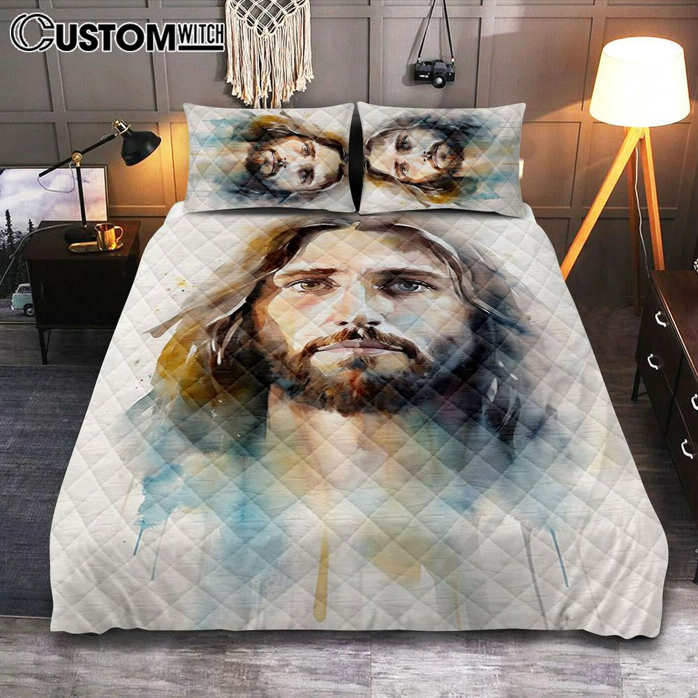 Jesus Christ Facing Forward And Looking Straight Ah Quilt Bedding Set Prints – Jesus Quilt Bedding Set Art – Christian Bedroom Decor