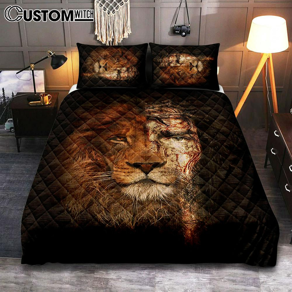 Jesus And The Lion Of Judah Quilt Bedding Set – Christian Bedroom – Religious Home Decor