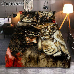 Jesus And Lion Quilt Bedding Set Prints – Jesus Christ Quilt Bedding Set Art – Christian Cover Twin Bedding Decor