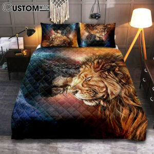 Jesus And Lion Of Judah Bedroom Quilt Bedding Set – Jesus Portrait Quilt Bedding Set Prints – Christian Bedroom