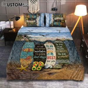 It’s Okay To Make Mistakes Beach Scene Gulls Seagulls Starfish Quilt Bedding Set Bedroom – Christian Quilt Bedding Set Prints – Bible Verse Quilt Bedding Set Art