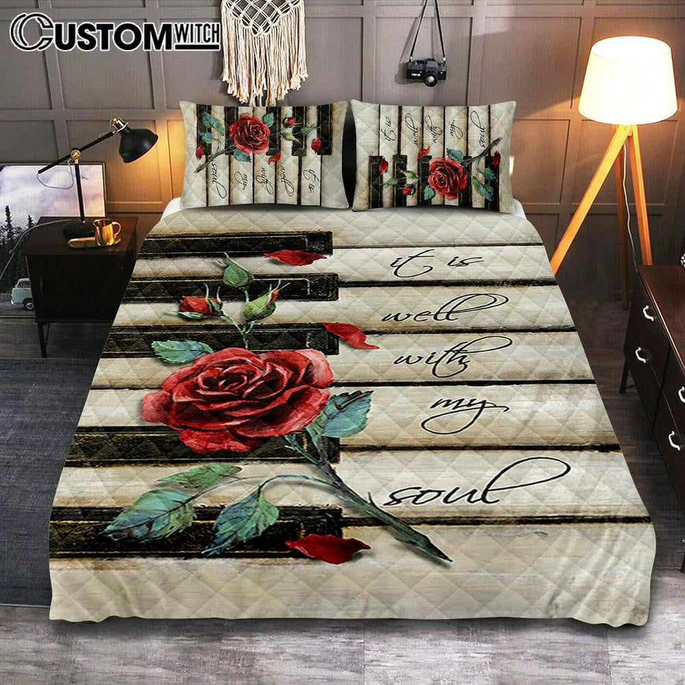 It Is Well With My Soul Red Rose Piano Quilt Bedding Set Art – Bible Verse Bedroom It Is Well With My Soul Red Rose Piano Quilt Bedding Set Art – Bible Verse Bedroom