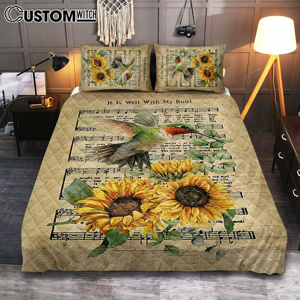 It Is Well With My Soul Hummingbird Sunflower Music Sheet Quilt Bedding Set Art – Bible Verse Bedroom It Is Well With My Soul Hummingbird Sunflower Music Sheet Quilt Bedding Set Art – Bible Verse Bedroom