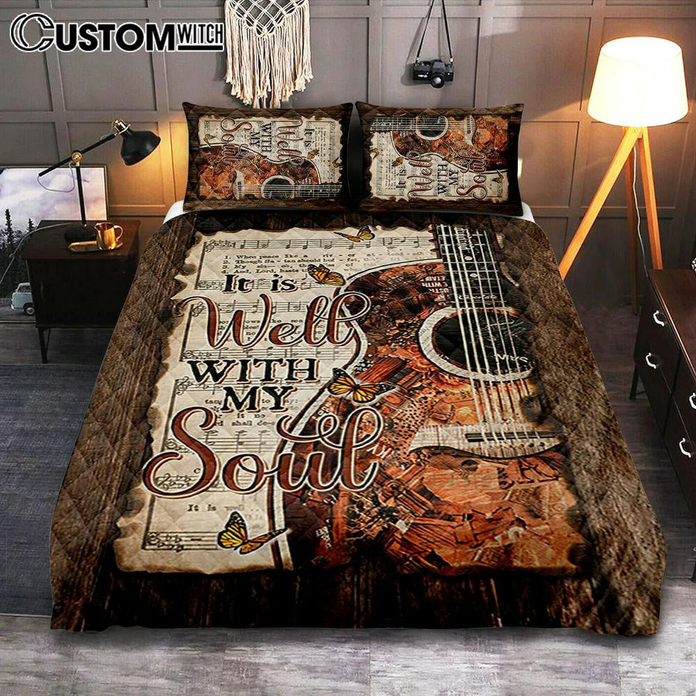 It Is Well With My Soul Guitar Monarch Butterfly Music Sheet Quilt Bedding Set Bedroom – Christian Quilt Bedding Set Prints – Bible Verse Quilt Bedding Set Art It Is Well With My Soul Guitar Monarch Butterfly Music Sheet Quilt Bedding Set Bedroom – Christian Quilt Bedding Set Prints – Bible Verse Quilt Bedding Set Art