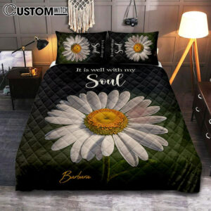 It Is Well With My Soul Daisy Personalized Quilt Bedding Set Bedroom – Christian Quilt Bedding Set Prints – Bible Verse Gift For Women Of God