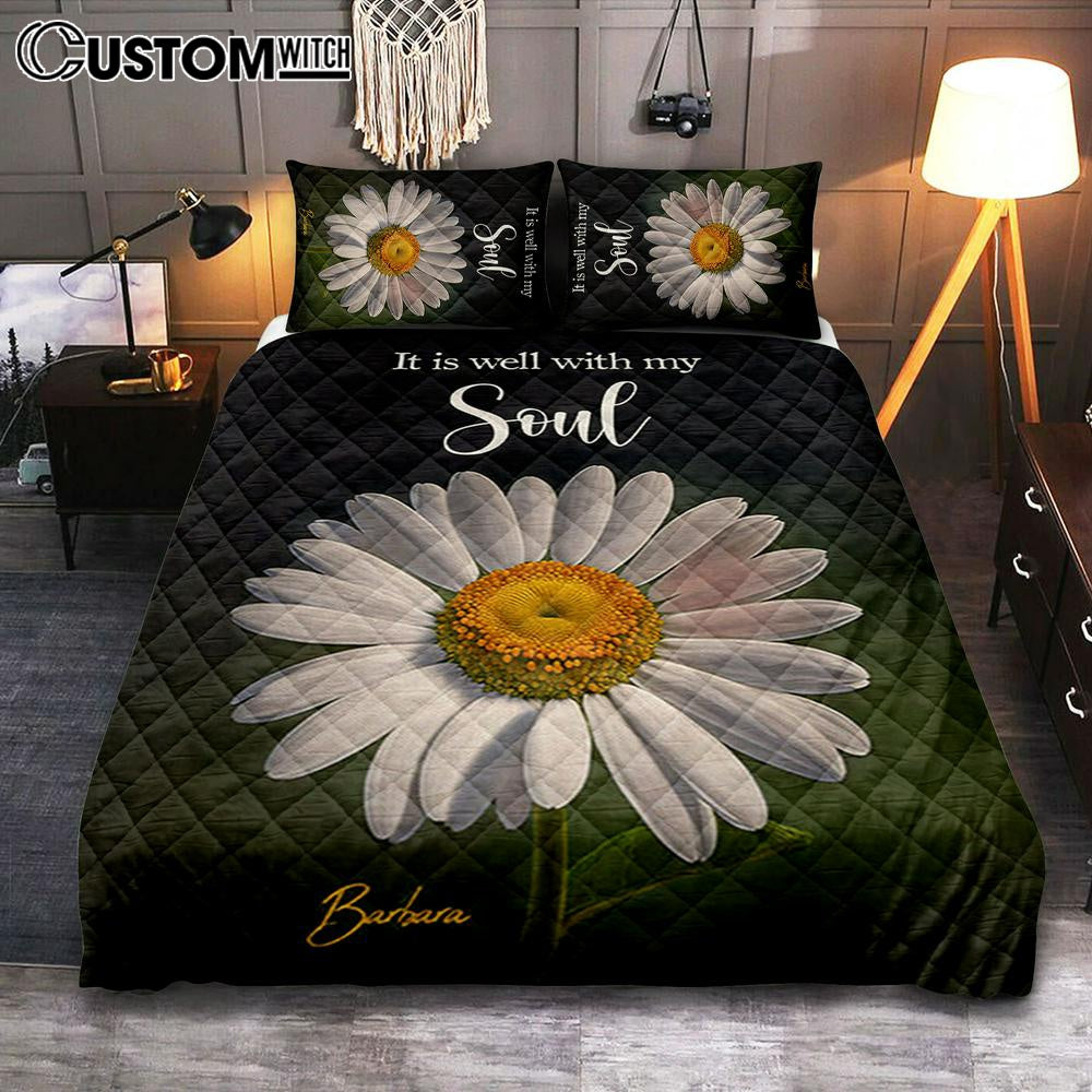 It Is Well With My Soul Daisy Personalized Quilt Bedding Set Bedroom – Christian Quilt Bedding Set Prints – Bible Verse Gift For Women Of God It Is Well With My Soul Daisy Personalized Quilt Bedding Set Bedroom – Christian Quilt Bedding Set Prints – Bible Verse Gift For Women Of God