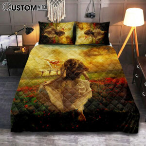 Into God Arms Run To The World Quilt Bedding Set Bedroom – Christian Quilt Bedding Set Prints – Bible Verse Quilt Bedding Set Art