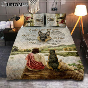 I Will Wait For You Quilt Bedding Set – German Shepherd And Jesus Quilt Bedding Set Art – Bible Verse Bedroom