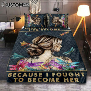 I Love The Woman I’ve Become Quilt Bedding Set Bedroom – Gifts For Women, Girls, Teens – Boho Hippie Dragonfly Decor