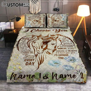 I Choose You Horse Couple Quilt Bedding Set Bedroom – Christian Bedroom Decor – Religious Quilt Bedding Set Prints