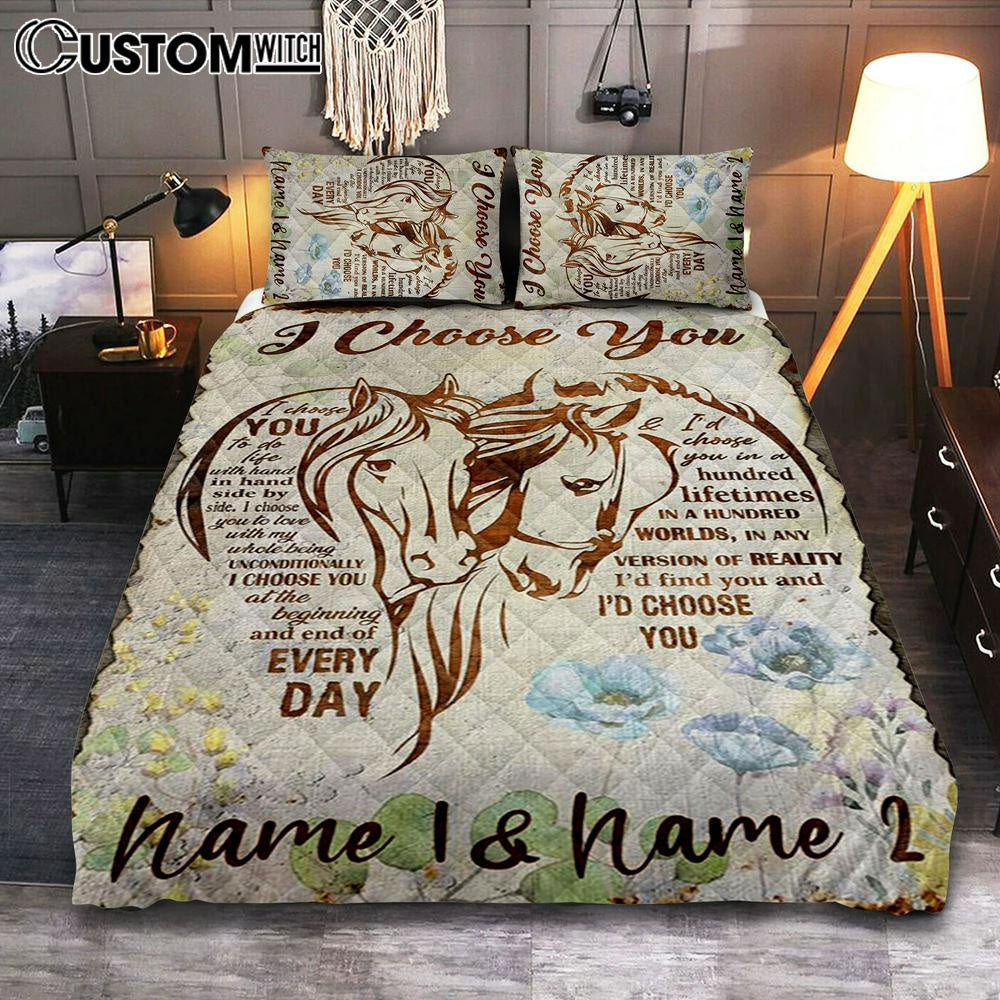 I Choose You Horse Couple Quilt Bedding Set Bedroom – Christian Bedroom Decor – Religious Quilt Bedding Set Prints