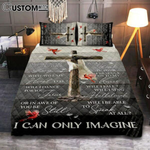 I Can Only Imagine Wooden Cross Cardinal Quilt Bedding Set Art – Bible Verse Bedroom