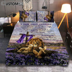 I Can Only Imagine Lavender Field Wooden Cross Quilt Bedding Set – Christian Bedroom – Religious Home Decor