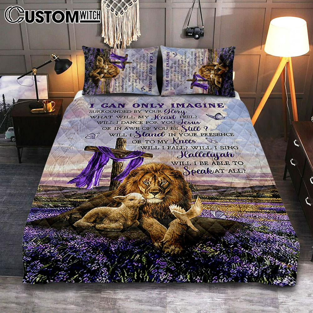 I Can Only Imagine Lavender Field Wooden Cross Quilt Bedding Set – Christian Bedroom – Religious Home Decor