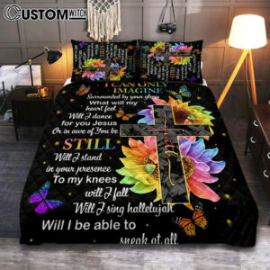 I Can Only Imagine Cross Sunflower Quilt Bedding Set Bedroom – Christian Bedroom Decor – Religious Quilt Bedding Set Prints