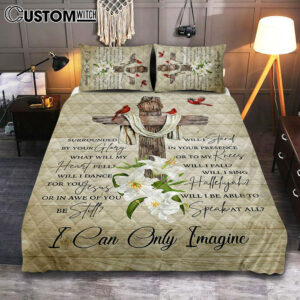 I Can Only Imagine Cardinal On The Cross Quilt Bedding Set Bedroom – Christian Cover Twin Bedding Quilt Bedding Set – Religious Quilt Bedding Set Prints